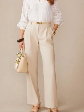 NWOT J. McLaughlin Linen Fiona Wide-Leg Pants in Light Beige - size 12